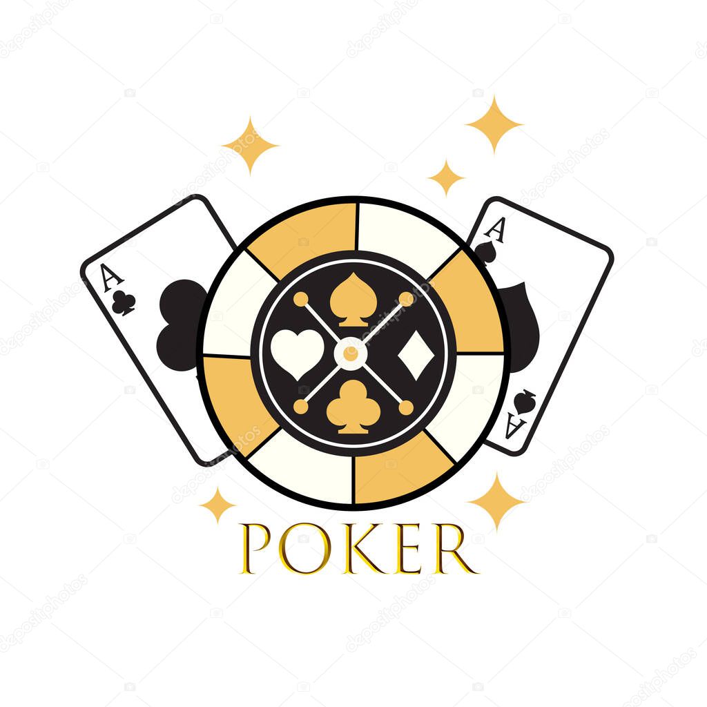 Element of casino poker cards and chips on white background