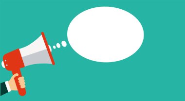 Elde megafon - afiş. Konuşmacı. Vektör