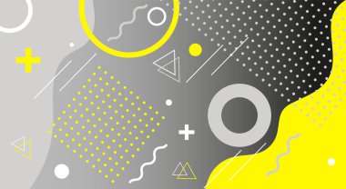 Memphis, soyut geometrik şekiller kümesi. İnternet, antika, reklam, ticari afiş, reklam panosu, satış, poster, broşür. Vektör illüstrasyonu.