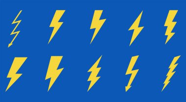 Şimşek simgeleri ayarlandı. Vektör illüstrasyonu