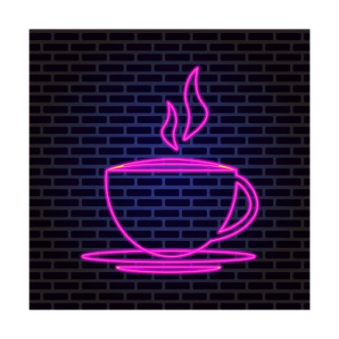 Neon ışıkları, düz stil buharlı kahve kupası - stok vektörü.