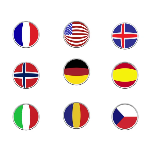 Bandeiras Circulares Vetoriais Mundo Ícones Bandeira Estilo Plano — Vetor de Stock
