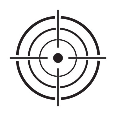 Hedef simgesi, görme nişancı sembolü gri bir arkaplanda izole edilmiş, Crosshair ve web tasarımı için hedef vektör çizimi stili