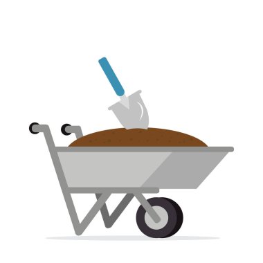 Tarımsal ekipman el arabası ve zemin ve vektör illüstrasyonlu kürek