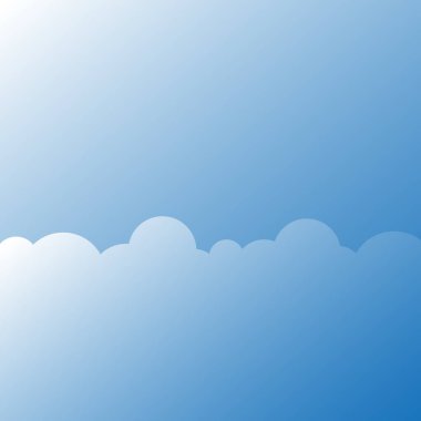 Mavi gökyüzü ve bulutların vektör arkaplanı. Bulutların basit karton sınırı. Havadar atmosfer tasarımı. Vektör illüstrasyonu.