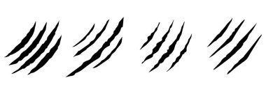 Hayvan pençeleri ikonları çizer. Beyaz arka planda izole edilmiş. Tırmalanmış pençe koleksiyonu. Vektör illüstrasyonu