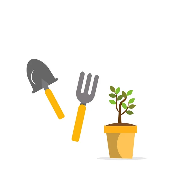 Pflanze Garten Gartengeräte Und Blätter Oder Sprossen Isolierte Symbole — Stockvektor
