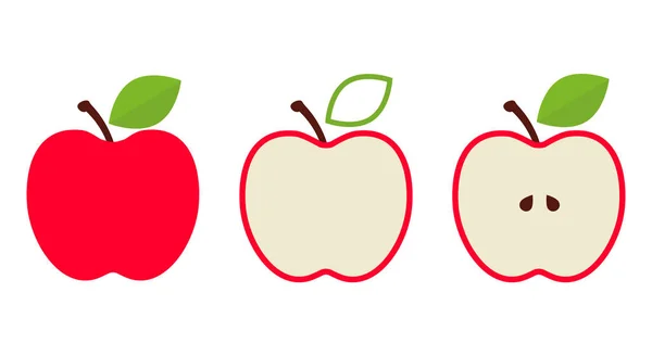 Apples Vektor Illustration Sammlung Roter Apfelsymbole Flachen Stil Ganze Und — Stockvektor