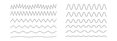 Set of wavy zigzag lines. Wave thin line background. Vector zigzag and wavy blue horizontal underline. Vector illustration