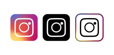 Instagram logosu ve simgesi beyaz kağıda farklı biçimlerde basılmış