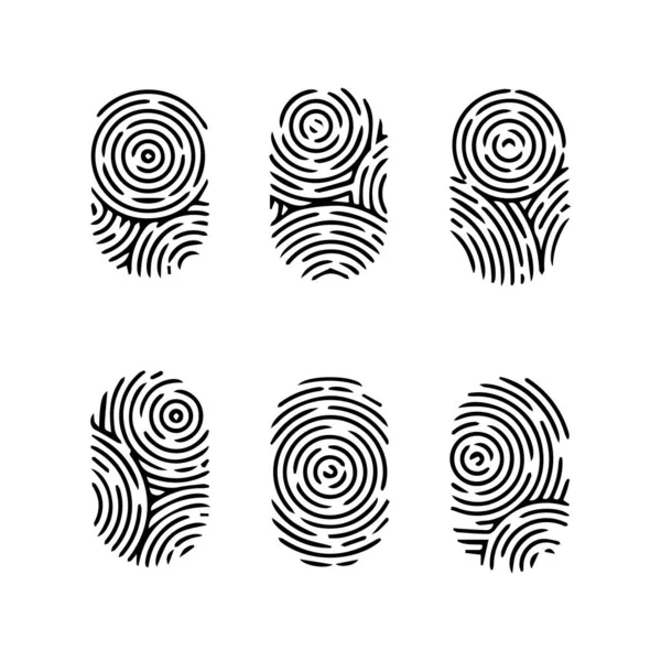 Black Detailed Fingerprints Flat Illustration Set Police Electronic Scanner Thumb — Stok Vektör