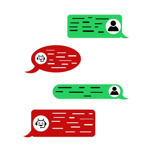 Chat Concept Dialog Boxes Flat Design Message Bubbles Conversation Robot - Stok Vektor