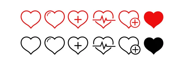 Pulse Heart Heartbeat Line Cardio Icons Set Vector Illustration Isolated — Image vectorielle