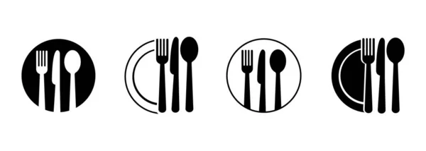 Set Fork Knife Spoon Logotype Menu Set Flat Style Silhouette — Vector de stock