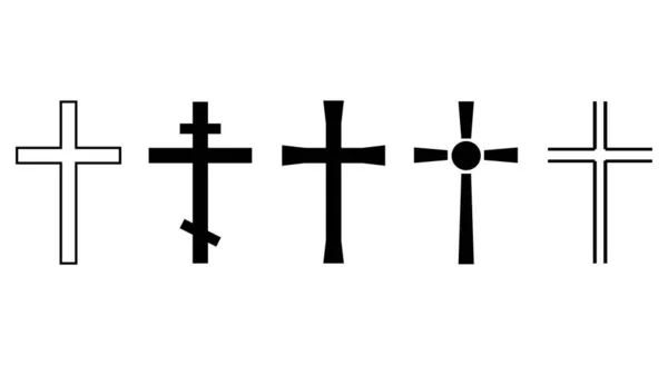 Křížový Symbol Kolekce Ikon Křesťanského Kříže Vektor — Stockový vektor