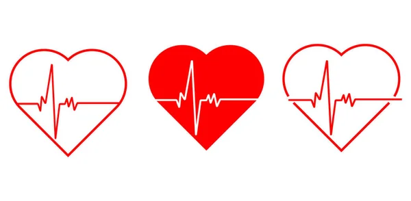 Pulse Heart Heartbeat Line Cardio Icons Set Vector Illustration Isolated — Stock Vector