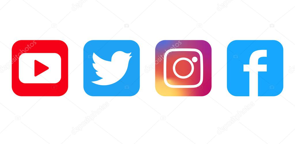 Set of facebook twitter instagram and youtube icons. Social media icons. Realistic set. illustration