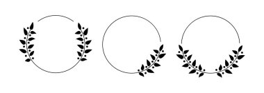 Siyah silueti dairesel defne olarak ayarla. Siluet defne çelengi. Vektör siyah şöhret ayarlandı