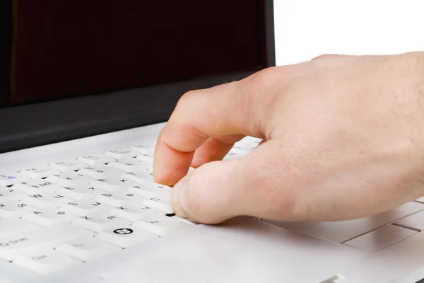 Hand operating laptop, technology background. — Stock Photo, Image