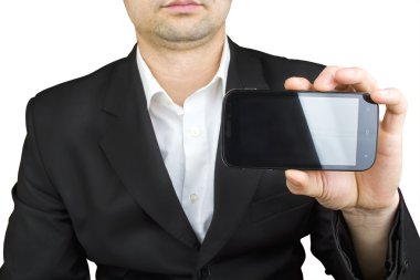 Arka plan ile bir smartphone kullanarak iş adamı