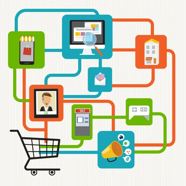 Conceito OMNI-Channel para marketing digital e compras online.I —  Vetores de Stock