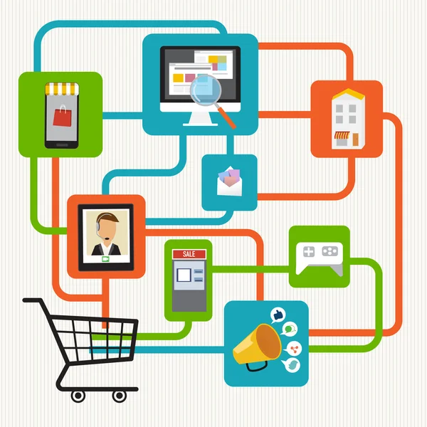 Omni-Channel concept voor digitale marketing en online winkelen. Ik — Stockvector