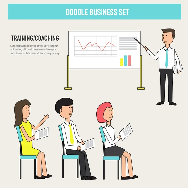 Doodle Business Coaching im Büro verbessert Fertigkeiten oder Kenntnisse — Stockvektor