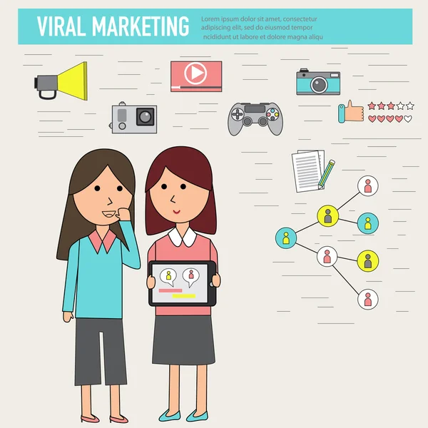 Doodle virales Marketing mit Geschäftsfrauen Vector.illustration e — Stockvektor