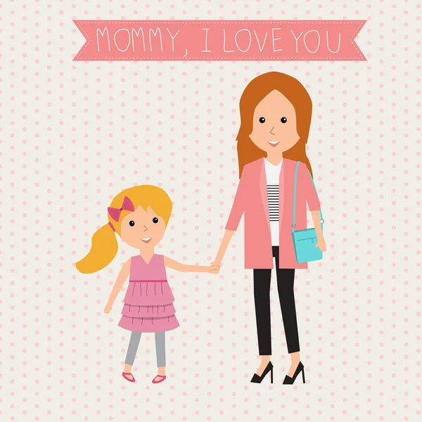 Mother and Kid daughter  mommy I love you banner.illustration. EPS10 — Stock Vector