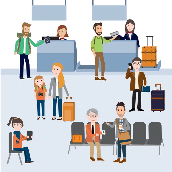 Passengers Check in and waiting at the departure terminal in the — Stock Vector