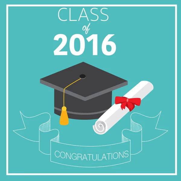 Aula de parabéns 2016 se formou com deploma, bacharel, maste — Vetor de Stock