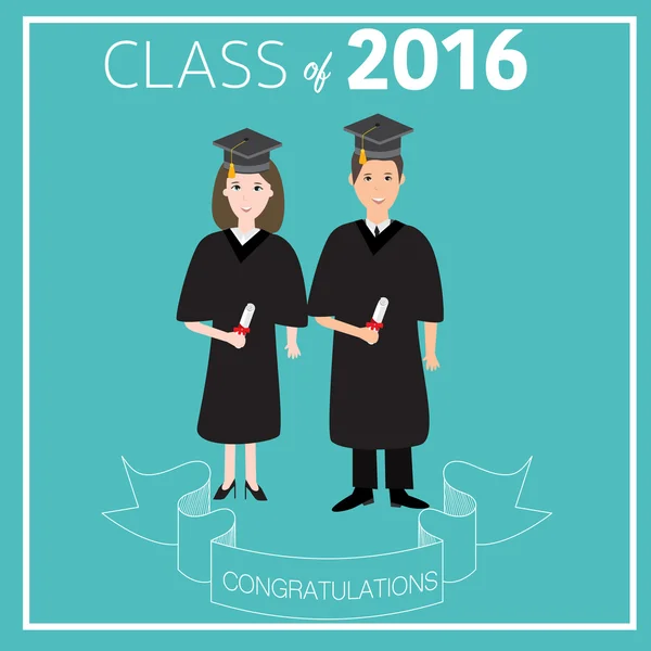 Aula de parabéns 2016 se formou com deploma, bacharel, maste — Vetor de Stock