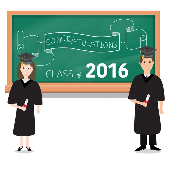 Aula de parabéns 2016 se formou com deploma, bacharel, maste —  Vetores de Stock
