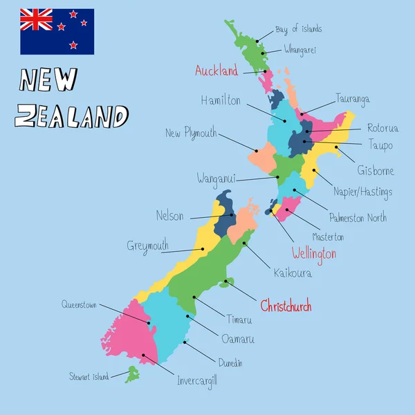 뉴질랜드 지도 손 벡터를 그립니다. 그림 Eps10. — 스톡 벡터
