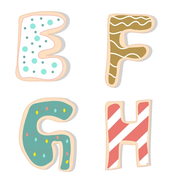 Lettres anglaises E F G H Cookie artisanal décoré avec lettrage à la main — Image vectorielle