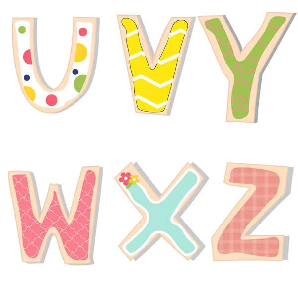 İngilizce harfleri U V W X Y Z el dekore edilmiş yazı el yapımı co — Stok Vektör