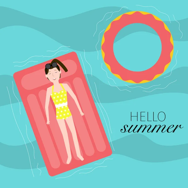 Las chicas adolescentes con flotador de la piscina relajarse en el agua en swimsui — Vector de stock