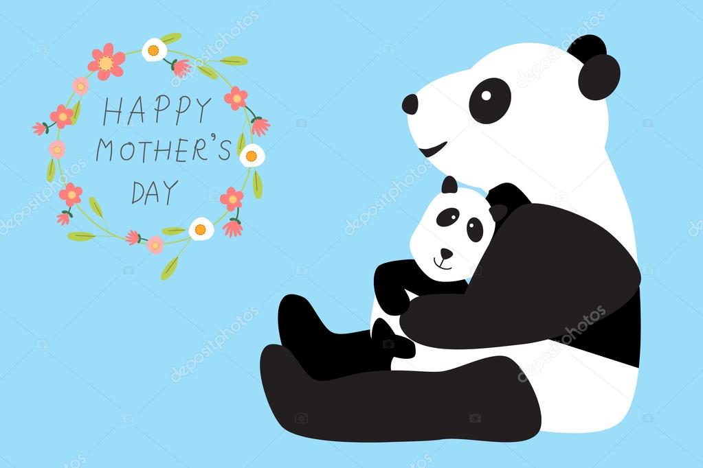 Happy mother's day with panda bear hug thier kids or baby .illus