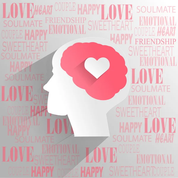 Cerebro humano con emoción de amor pensando — Vector de stock