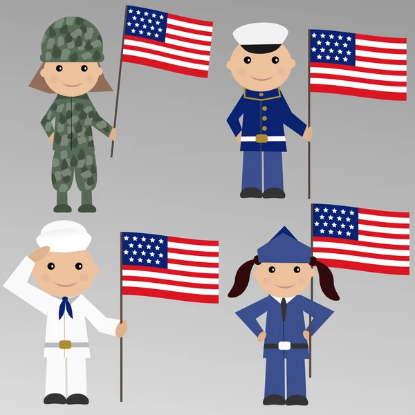 Niños con uniforme militar de EE.UU. — Vector de stock