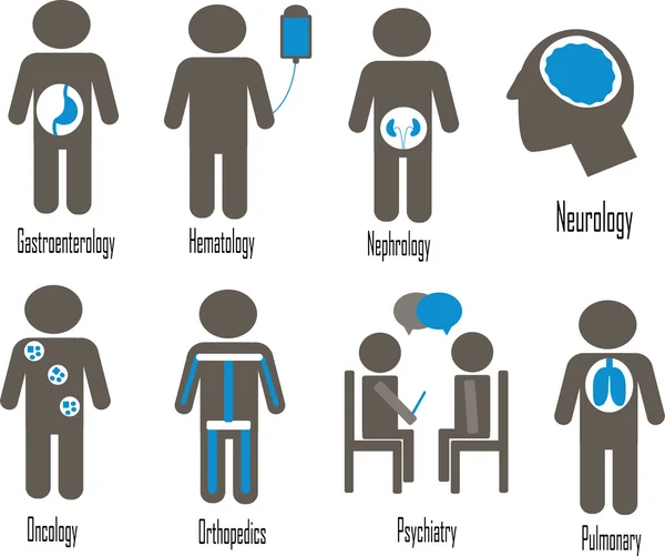 Service médical avec hématologie, neurologie, oncologie, orthopédie, psychiatrie, pulmonaire — Image vectorielle