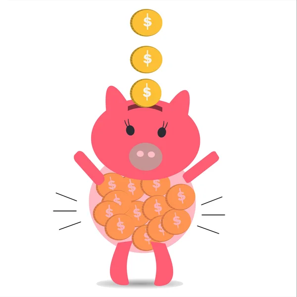 Sparschweine fühlen sich wohl, wenn sie viel Geld haben — Stockvektor