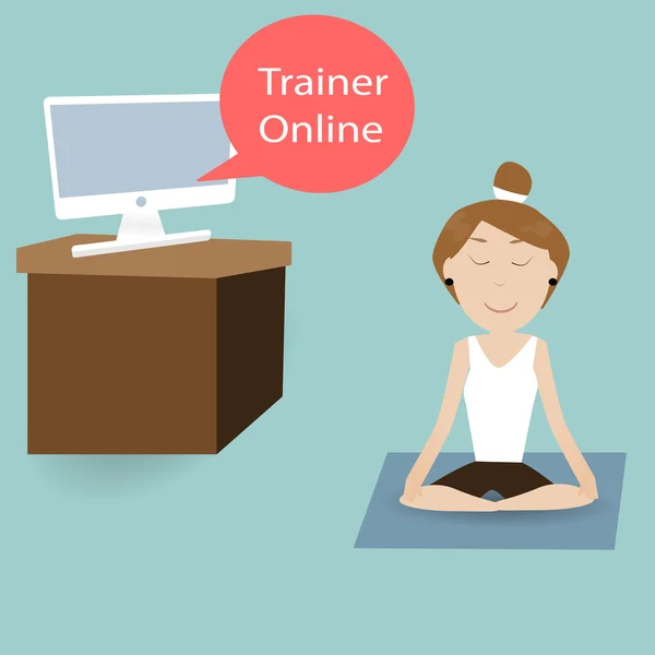 Las mujeres están entrenando fitness con Trainer Online — Vector de stock