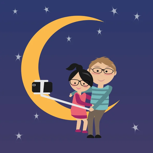 Влюбленные селфи вместе на луне — стоковый вектор