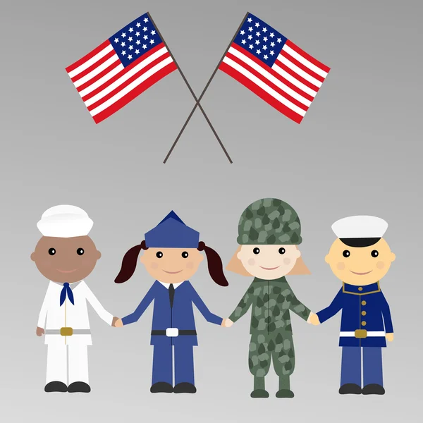 Children with USA military uniform — Stock Vector