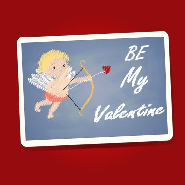 Aşk tanrısı ile My Valentine kelime kara tahta üzerinde