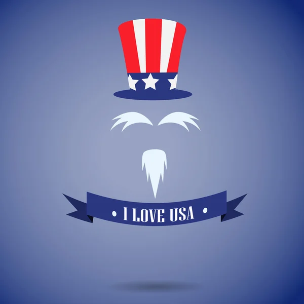 I Love Usa odznaki z uncle Sam kapelusz — Wektor stockowy