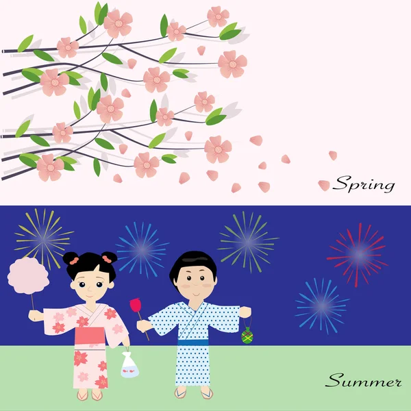 Времена года в Японии весной и летом — стоковый вектор