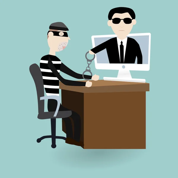 The digital thief was under arrest with police — Stock Vector