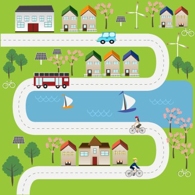 Kiraz çiçeği ağaçları ile bahar zaman şehirde ekoloji